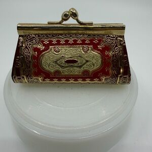 Faux leather Red and Gold Ornate Kiss-Lock Coin purse